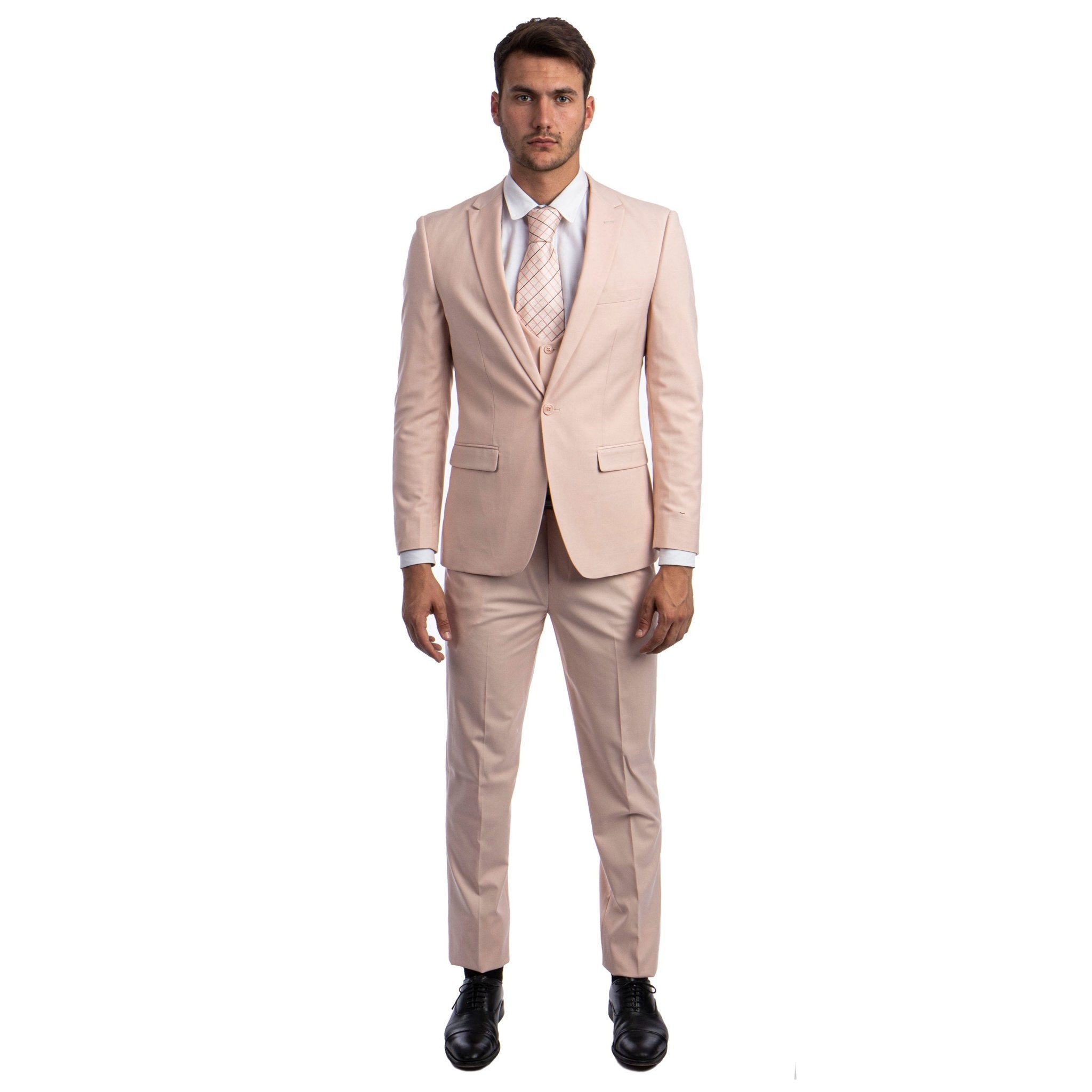 Blush Men's Ultra Slim - Fit 3pc Suit w/ Expandable Waistband - Bundle Bus