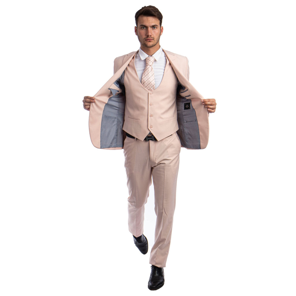 Blush Men's Ultra Slim - Fit 3pc Suit w/ Expandable Waistband - Bundle Bus