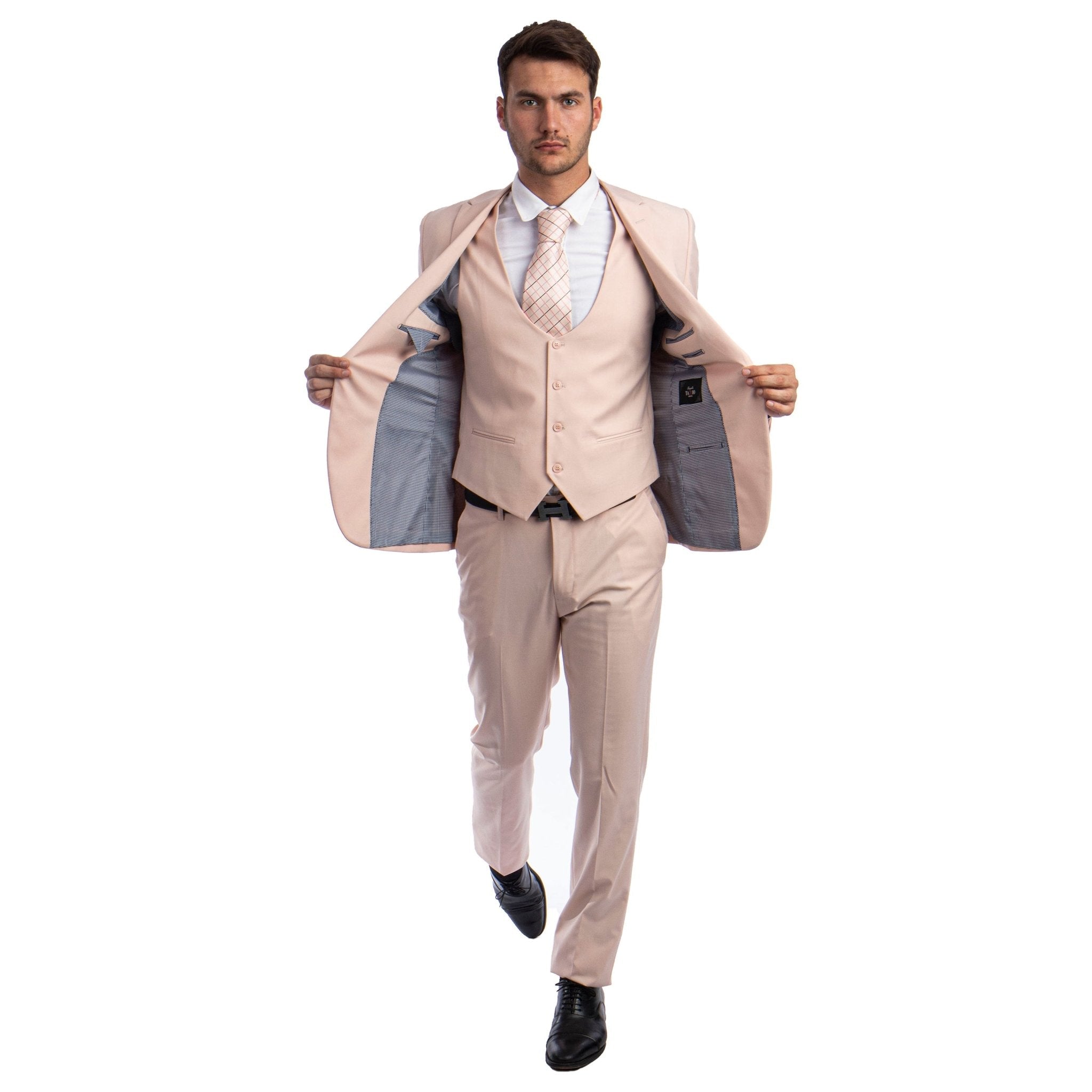 Blush Men's Ultra Slim - Fit 3pc Suit w/ Expandable Waistband - Bundle Bus