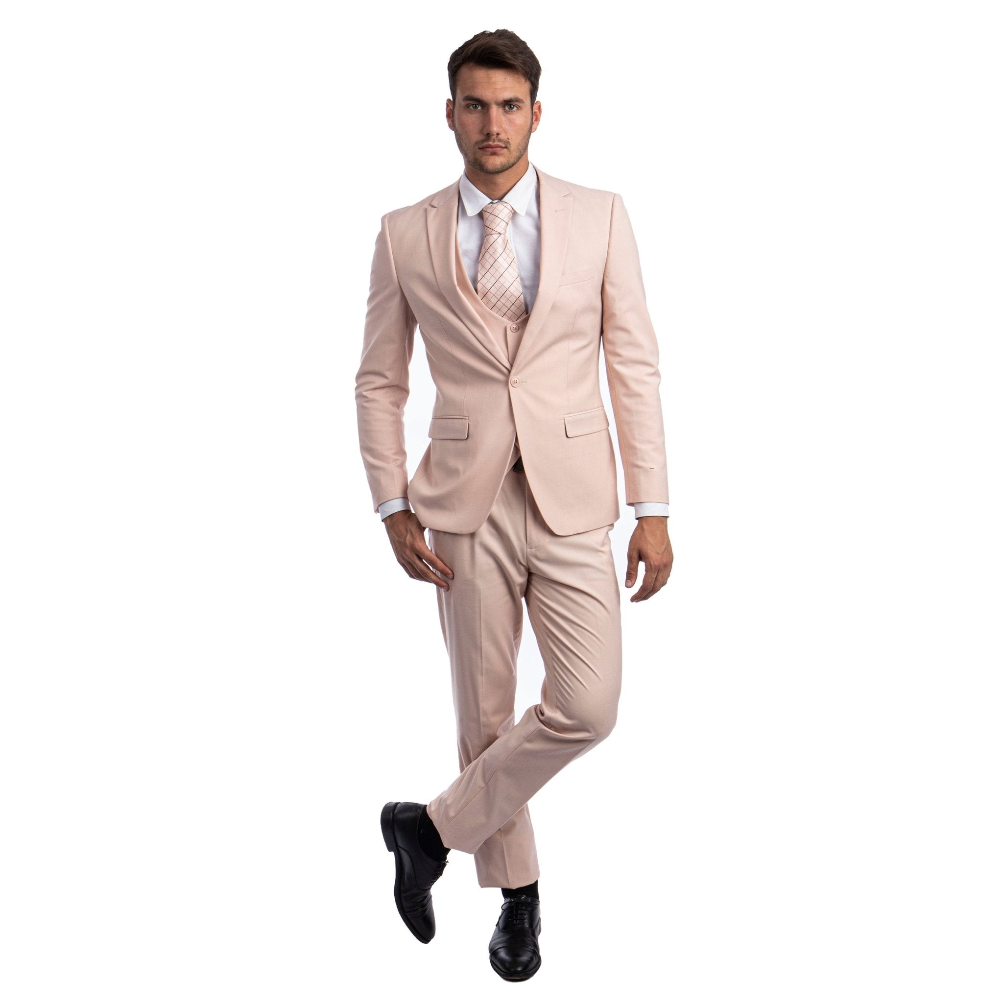 Blush Men's Ultra Slim - Fit 3pc Suit w/ Expandable Waistband - Bundle Bus