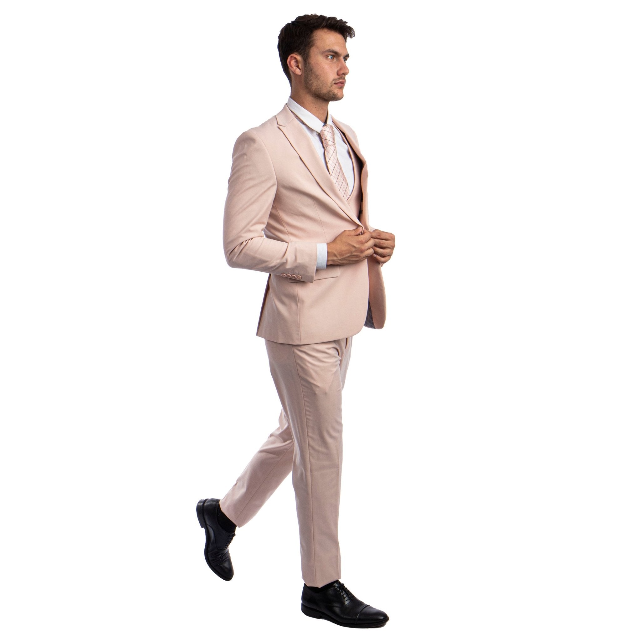 Blush Men's Ultra Slim - Fit 3pc Suit w/ Expandable Waistband - Bundle Bus
