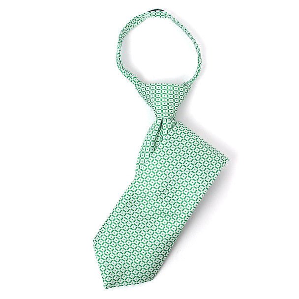 Boy's 14" Grid Green Zipper Tie - Bundle Bus