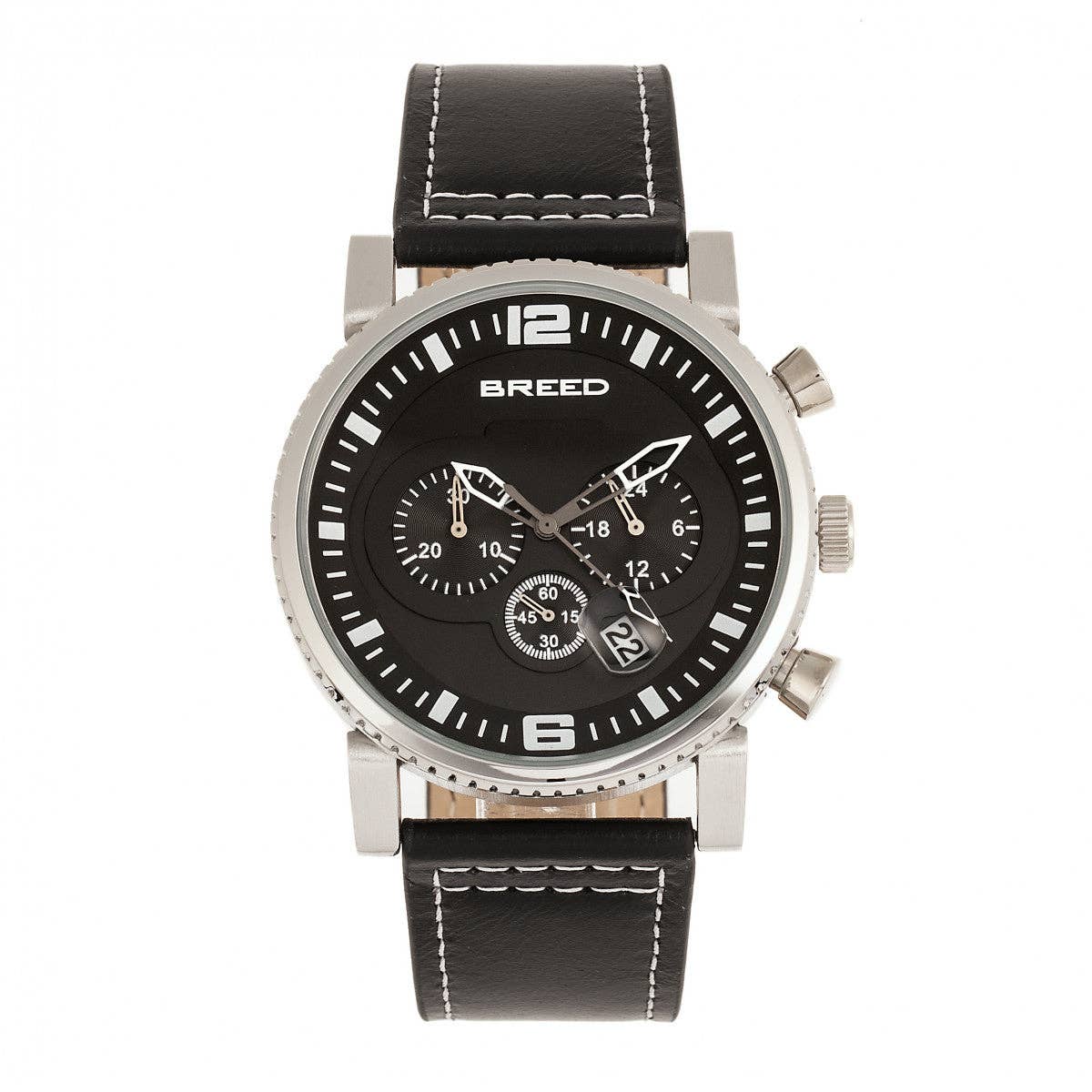 Breed Ryker Chronograph Leather - Band Watch with Date - Bundle Bus