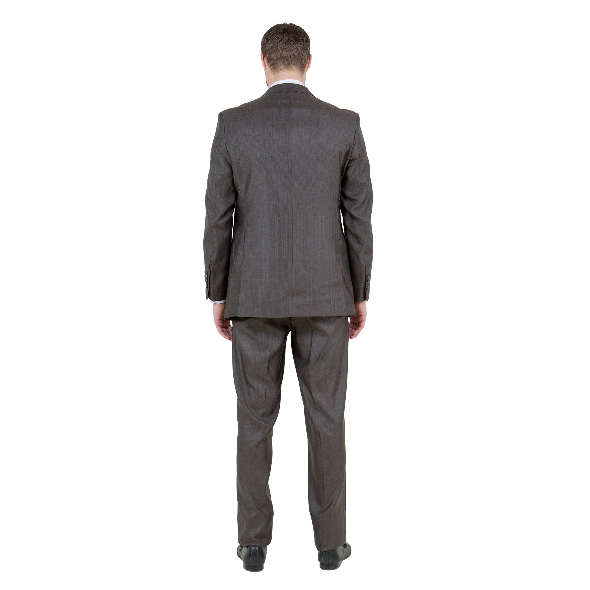 Brown Solid Shiny Sharkskin 3 - PC Regular Modern Fit Suits - Bundle Bus