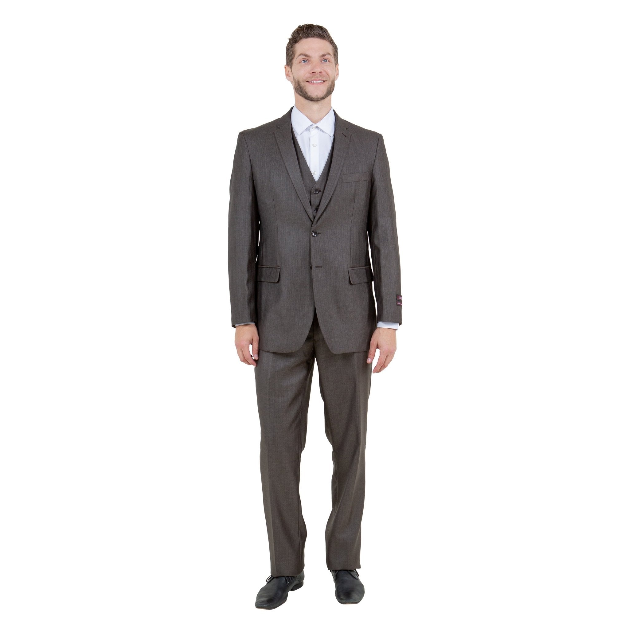 Brown Solid Shiny Sharkskin 3 - PC Regular Modern Fit Suits - Bundle Bus
