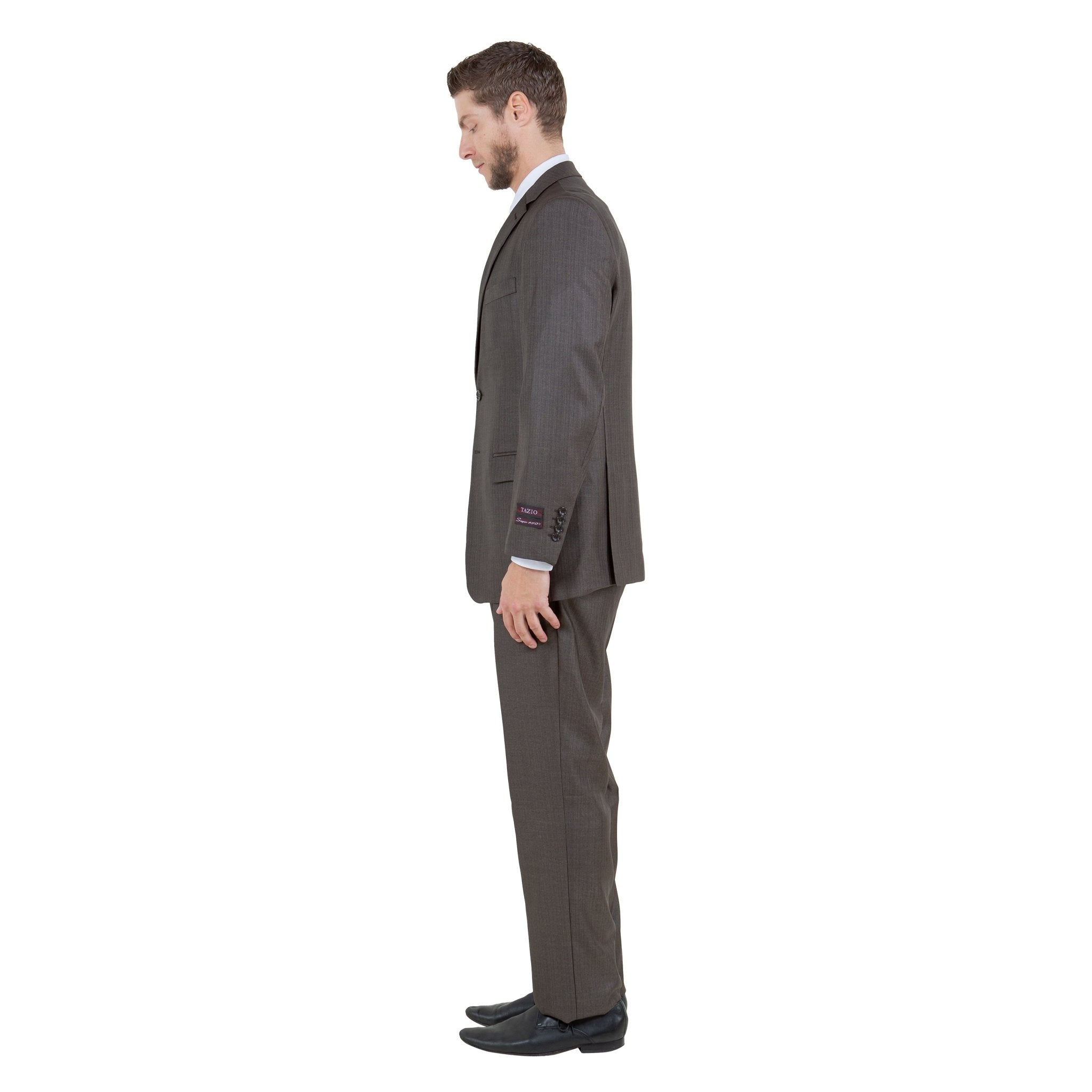 Brown Solid Shiny Sharkskin 3 - PC Regular Modern Fit Suits - Bundle Bus