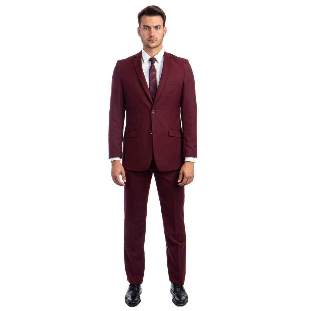 Burgundy Men's Hybrid - Fit 3pc Paisley Suit w/ Wide Black Shawl Collar - Bundle Bus