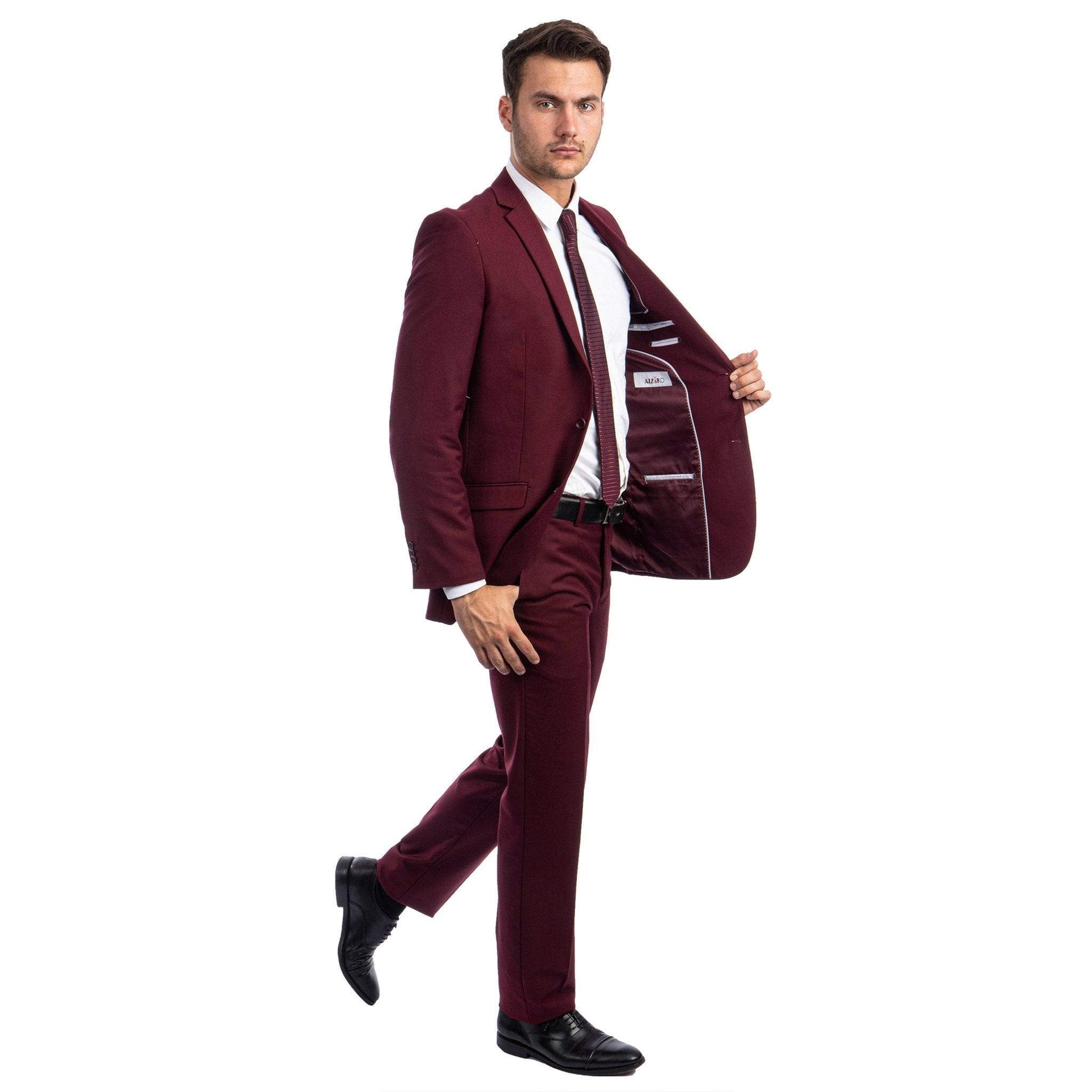 Burgundy Men's Hybrid - Fit 3pc Paisley Suit w/ Wide Black Shawl Collar - Bundle Bus