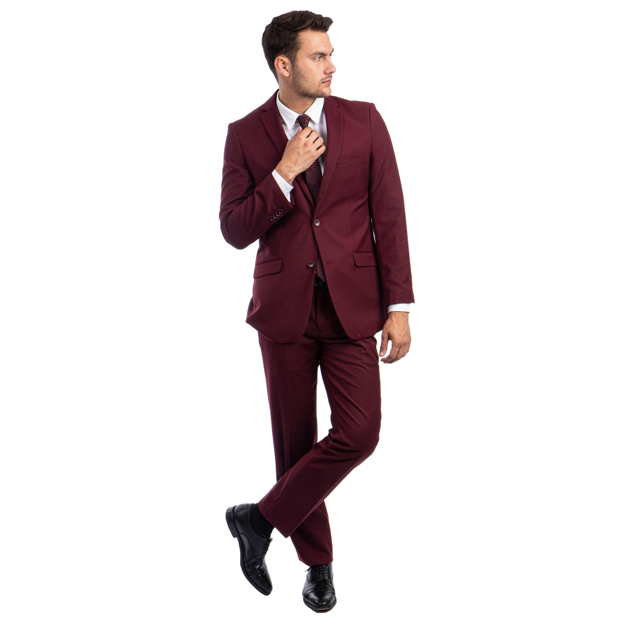 Burgundy Men's Hybrid - Fit 3pc Paisley Suit w/ Wide Black Shawl Collar - Bundle Bus