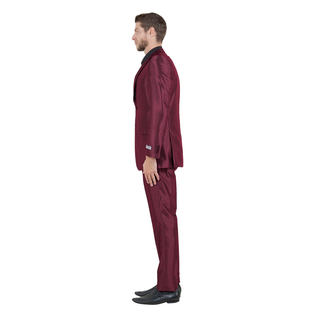 Burgundy Men's Sharskin Slim - Fit 3 - Piece Suit - Bundle Bus