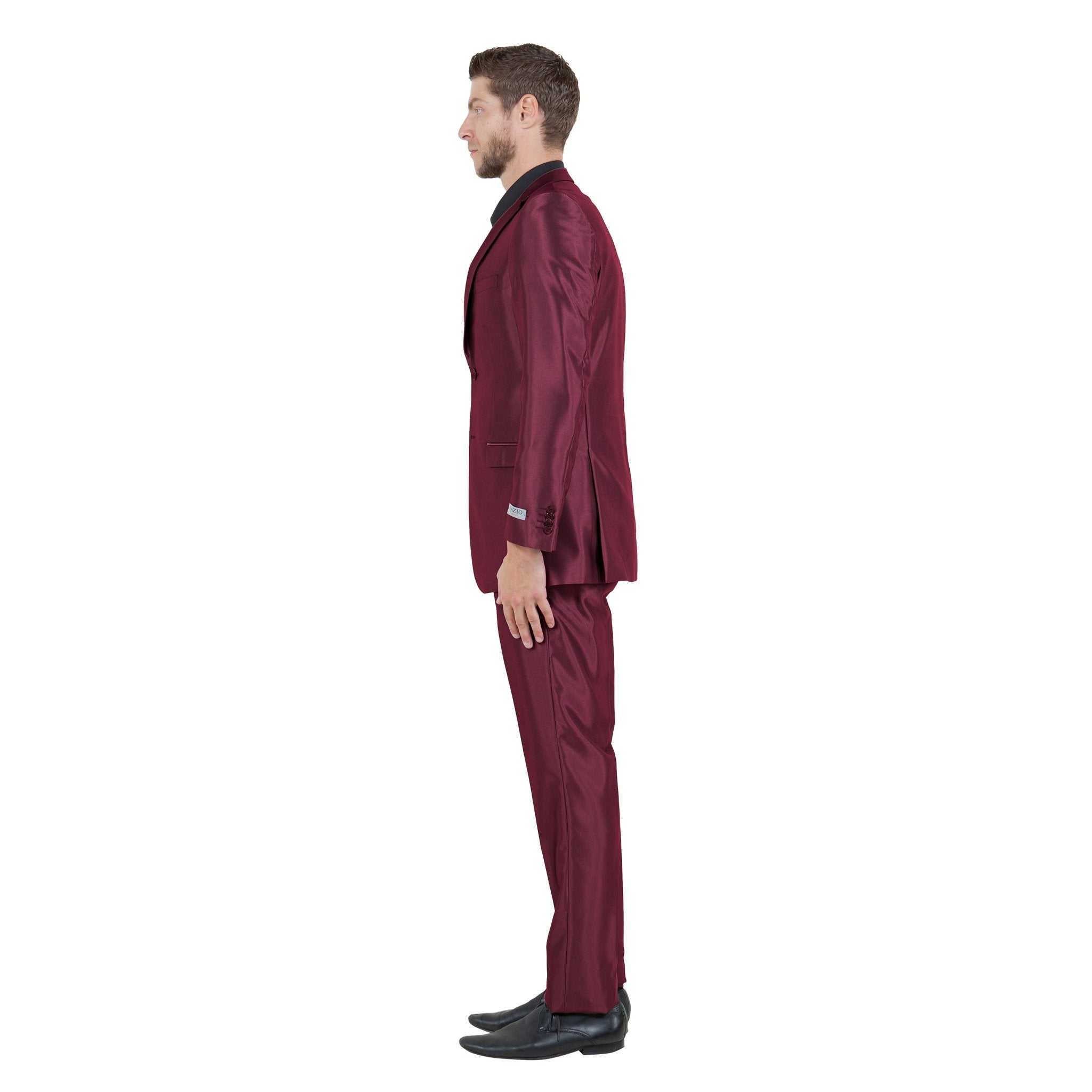 Burgundy Men's Sharskin Slim - Fit 3 - Piece Suit - Bundle Bus