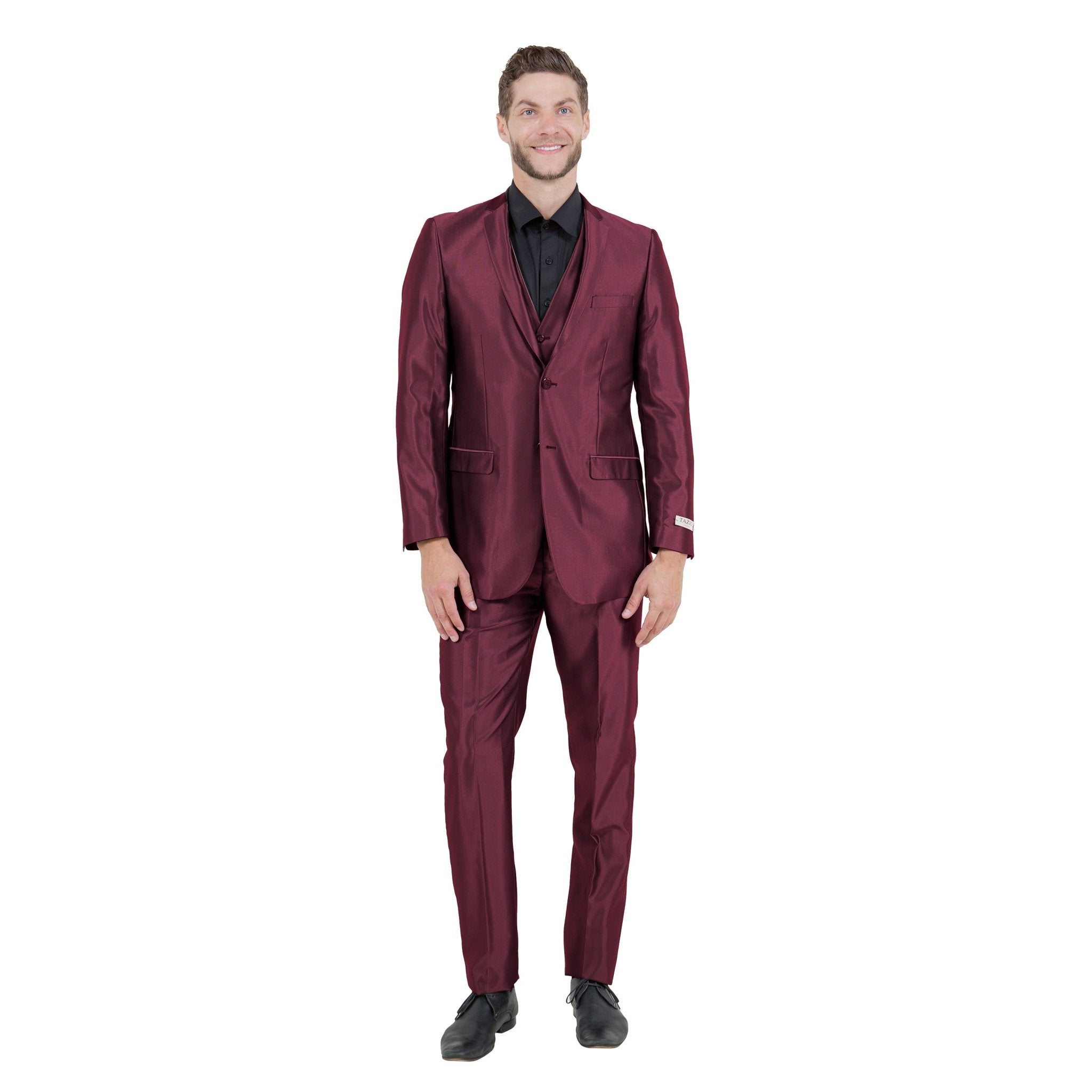 Burgundy Men's Sharskin Slim - Fit 3 - Piece Suit - Bundle Bus