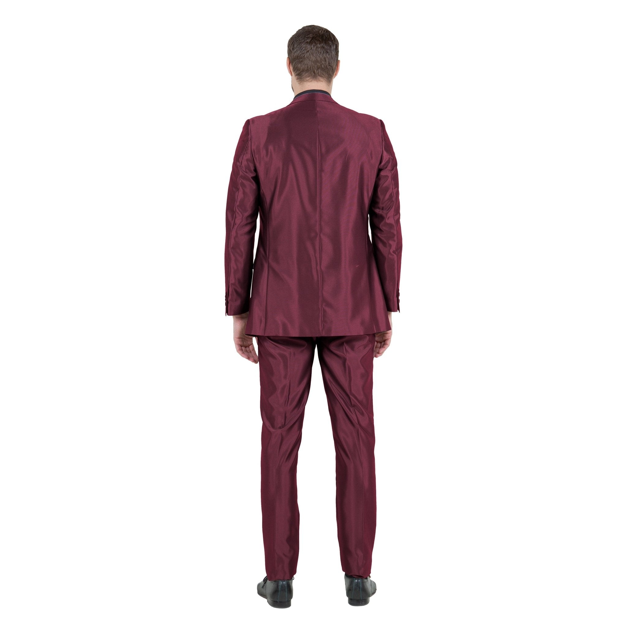 Burgundy Men's Sharskin Slim - Fit 3 - Piece Suit - Bundle Bus