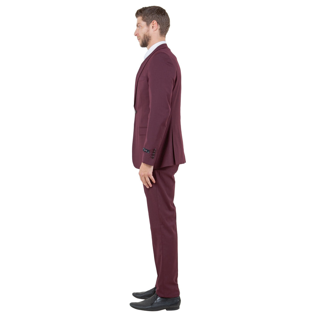 Burgundy Men's Ultra Slim - Fit 3pc Suit w/ Expandable Waistband - Bundle Bus