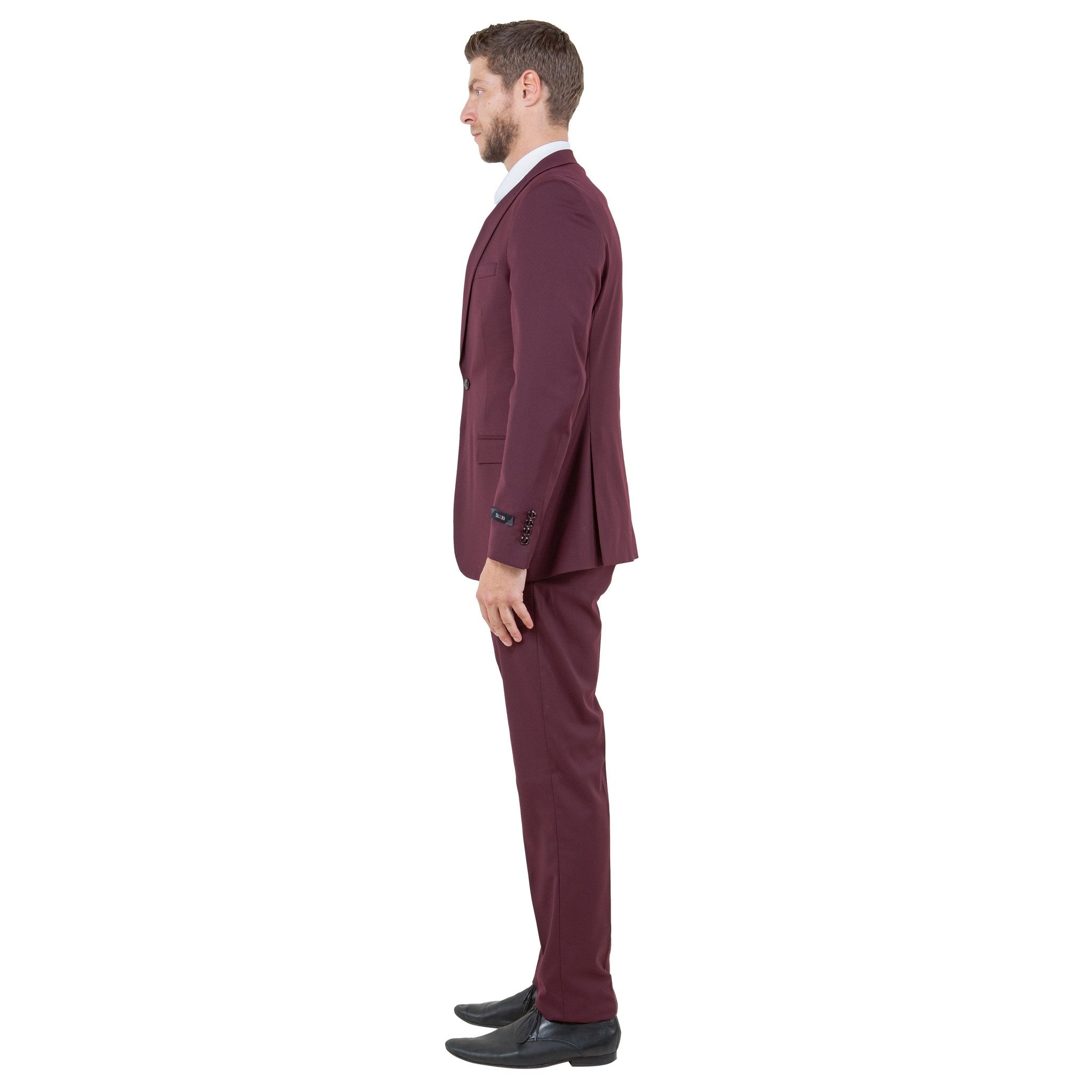 Burgundy Men's Ultra Slim - Fit 3pc Suit w/ Expandable Waistband - Bundle Bus