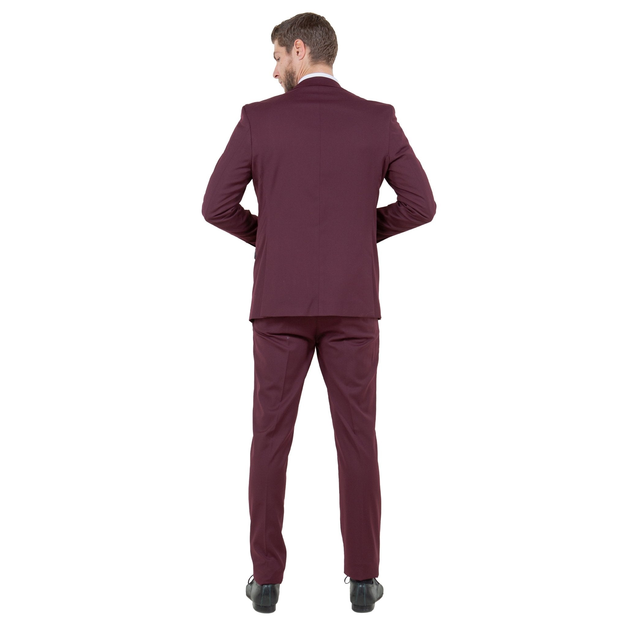 Burgundy Men's Ultra Slim - Fit 3pc Suit w/ Expandable Waistband - Bundle Bus