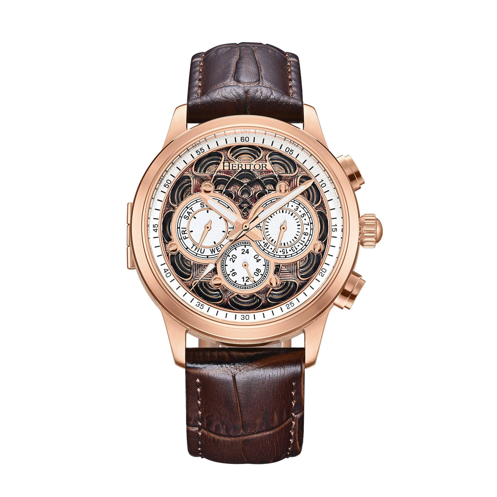 Heritor Automatic Apostle Leather Band Watch with Day/Date