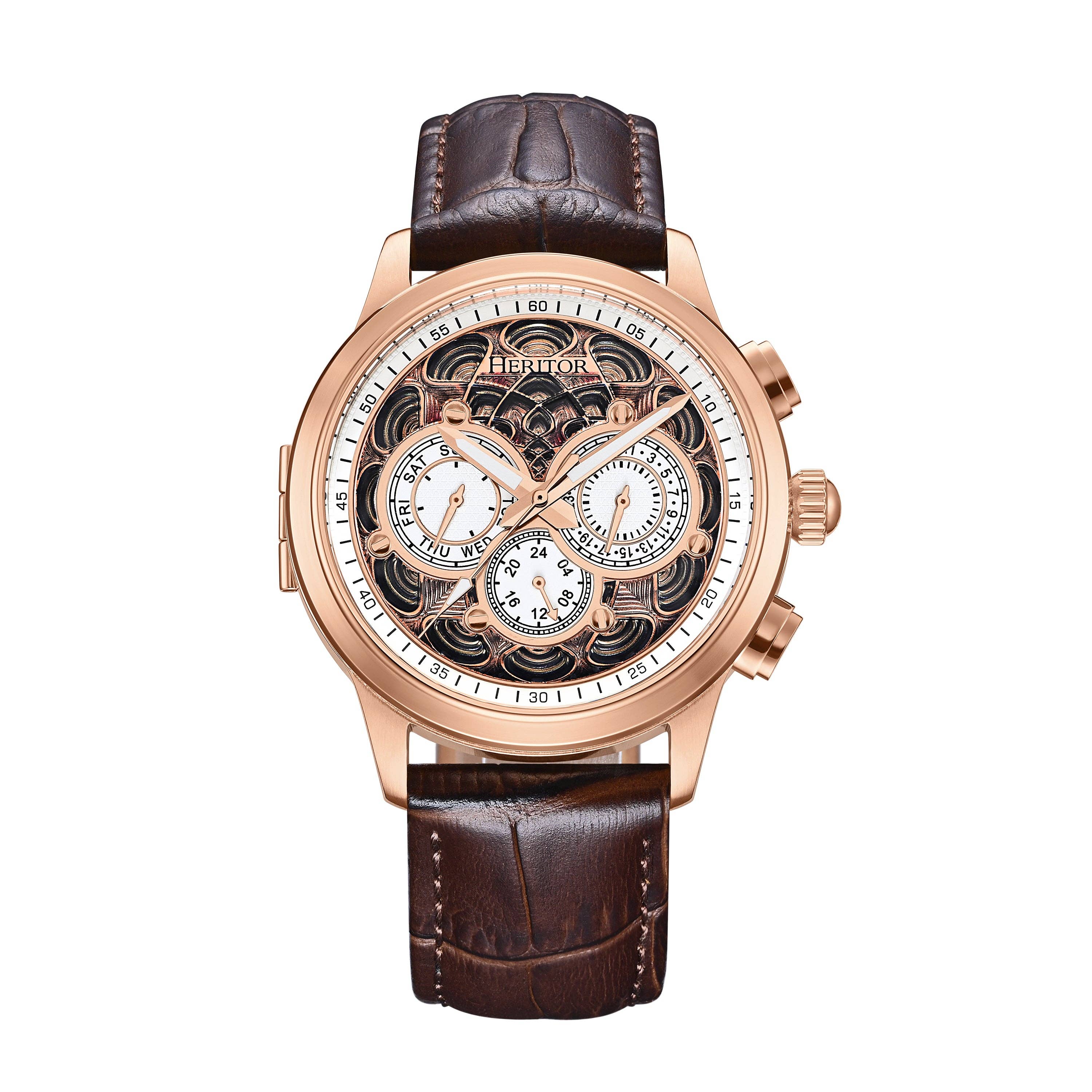 Heritor Automatic Apostle Leather Band Watch with Day/Date