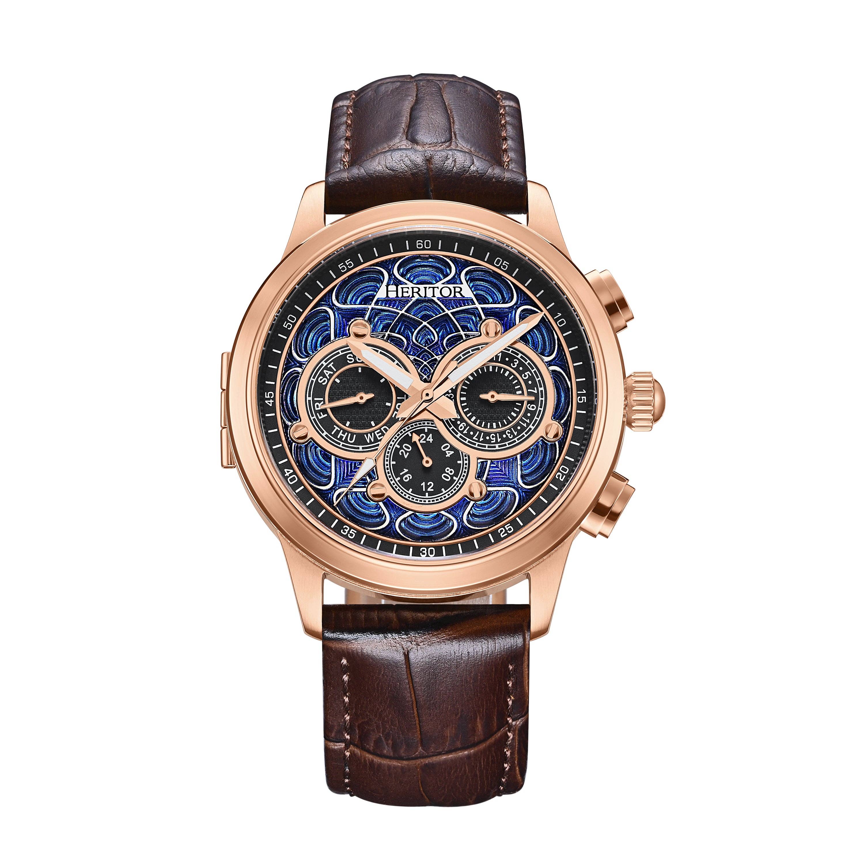 Heritor Automatic Apostle Leather Band Watch with Day/Date