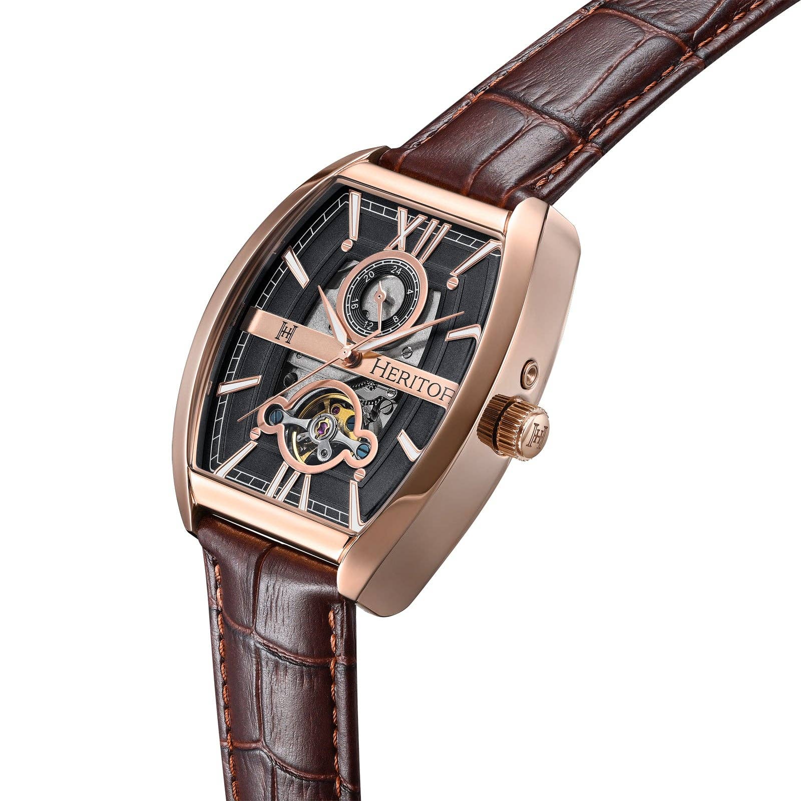 Heritor Automatic Masterson Semi-Skeleton Leather-Band Watch