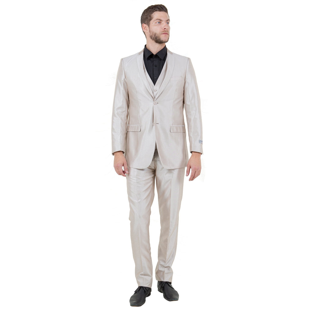 Champagne Men's Sharskin Slim - Fit 3 - Piece Suit - Bundle Bus