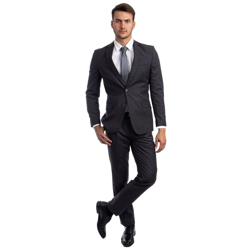 Charcoal Grey Men's Hybrid - Fit 3pc Paisley Suit w/ Wide Black Shawl Collar - Bundle Bus