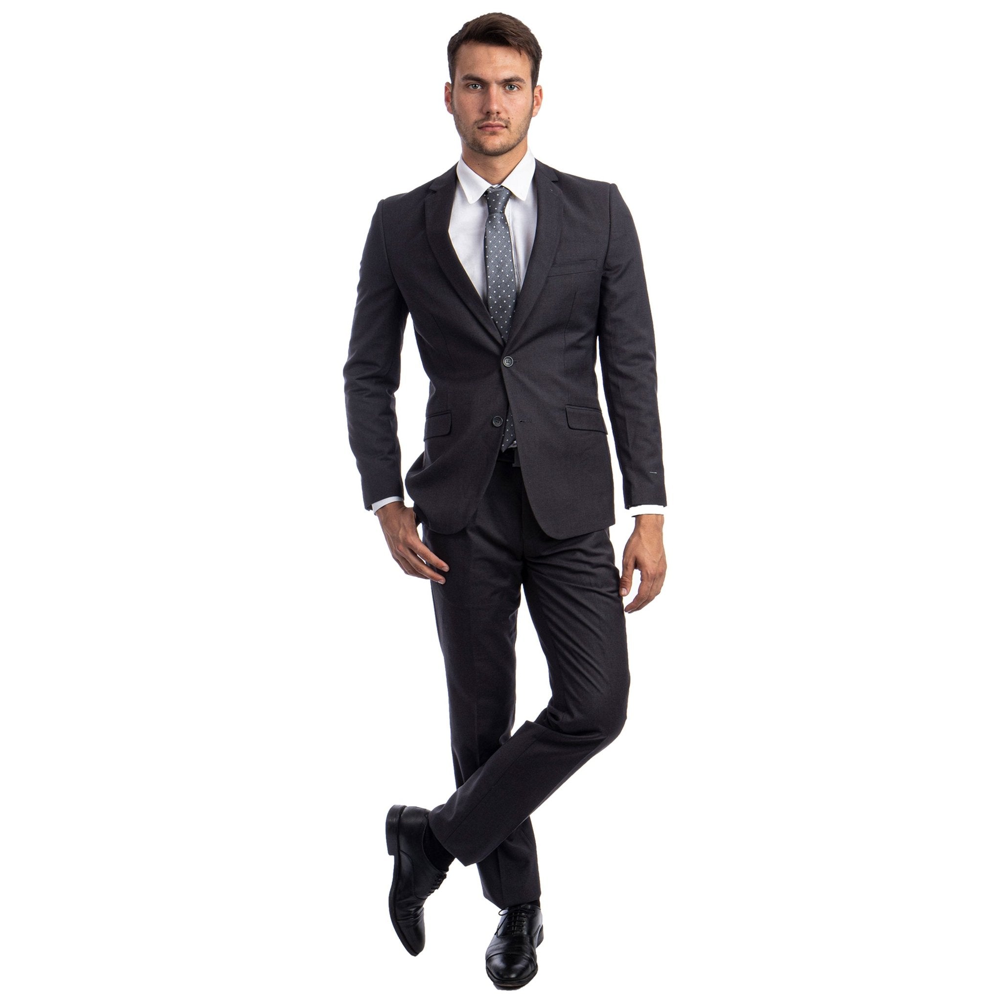 Charcoal Grey Men's Hybrid - Fit 3pc Paisley Suit w/ Wide Black Shawl Collar - Bundle Bus