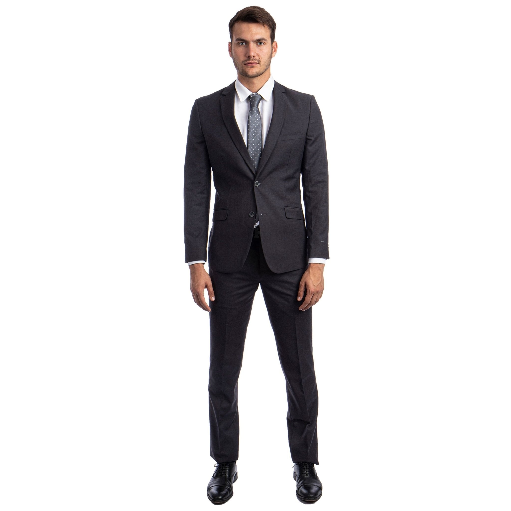 Charcoal Grey Men's Hybrid - Fit 3pc Paisley Suit w/ Wide Black Shawl Collar - Bundle Bus