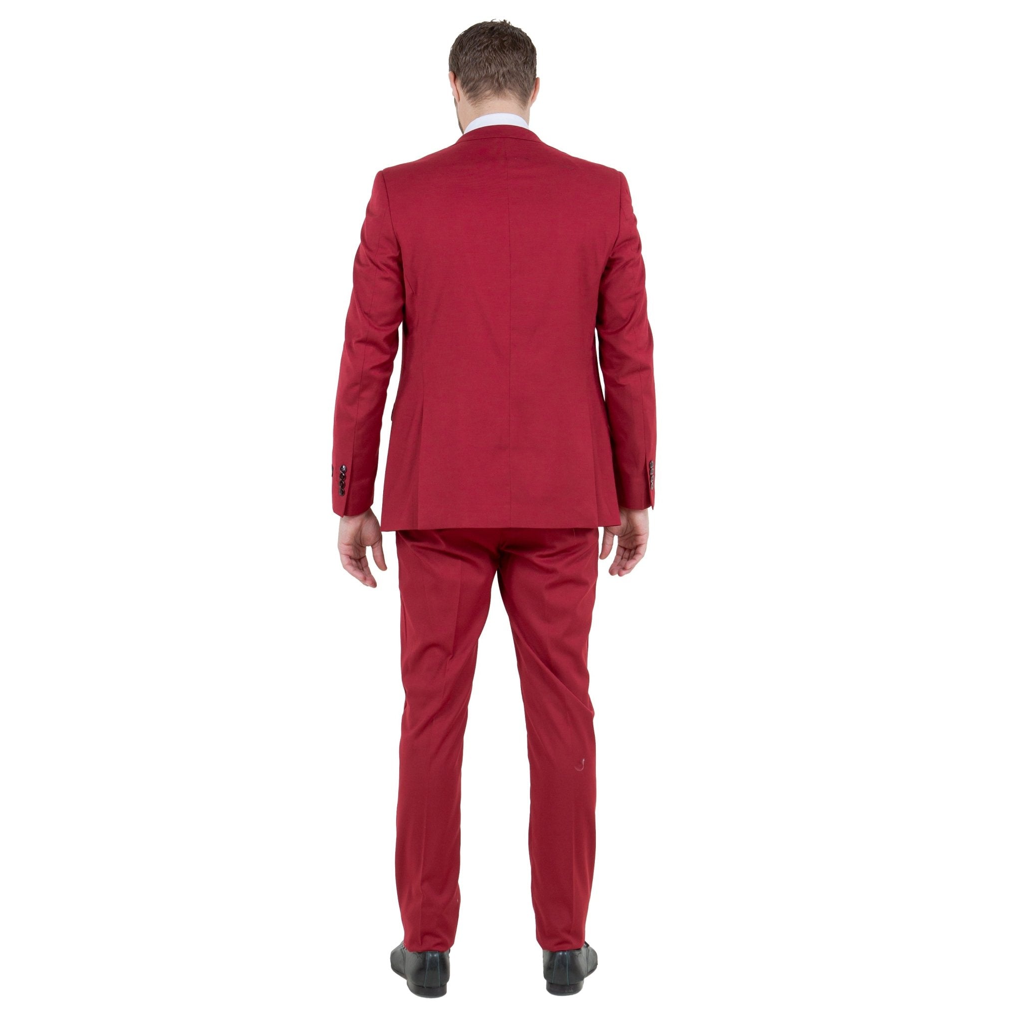 Cherry Red Men's Ultra Slim - Fit 3pc Suit w/ Expandable Waistband - Bundle Bus