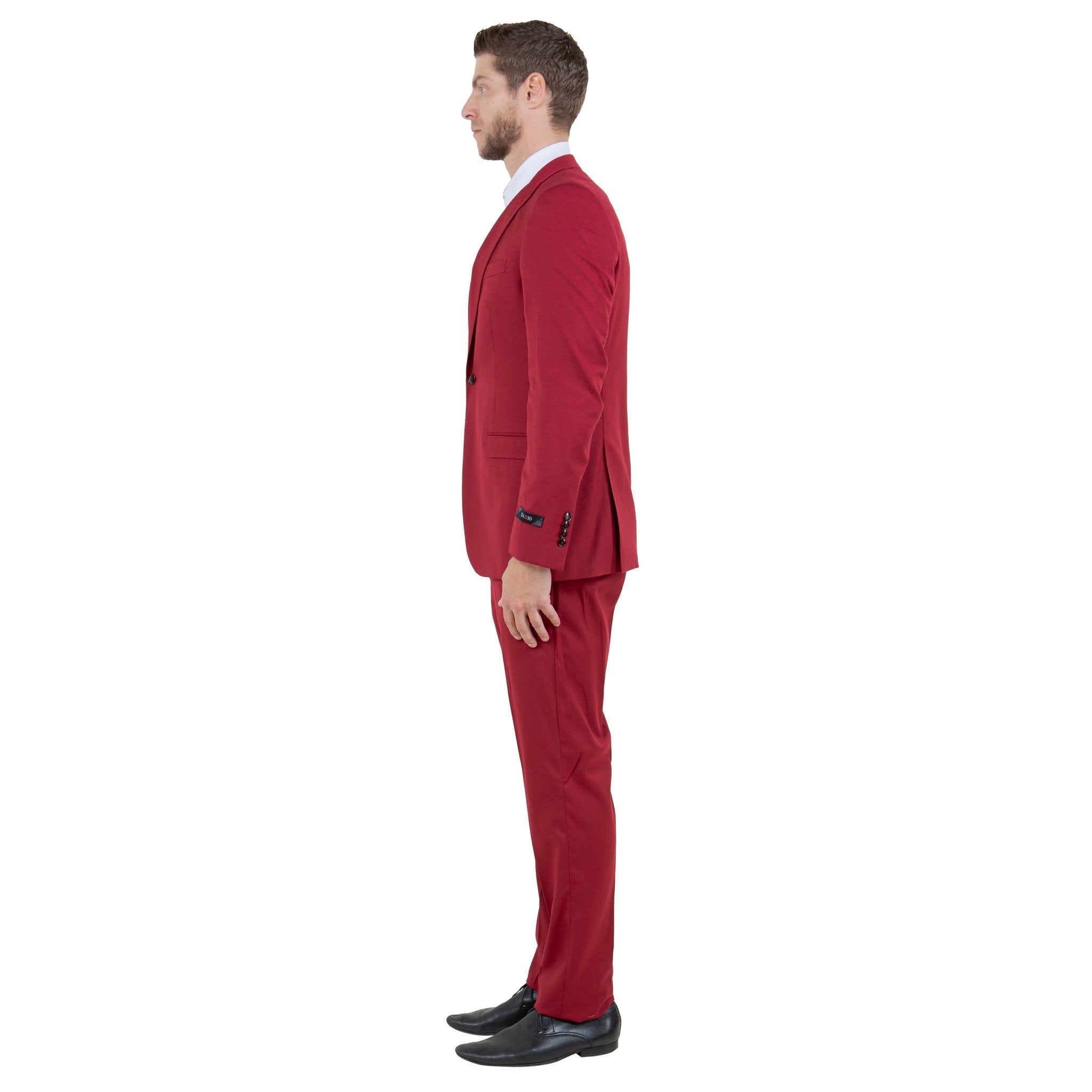 Cherry Red Men's Ultra Slim - Fit 3pc Suit w/ Expandable Waistband - Bundle Bus