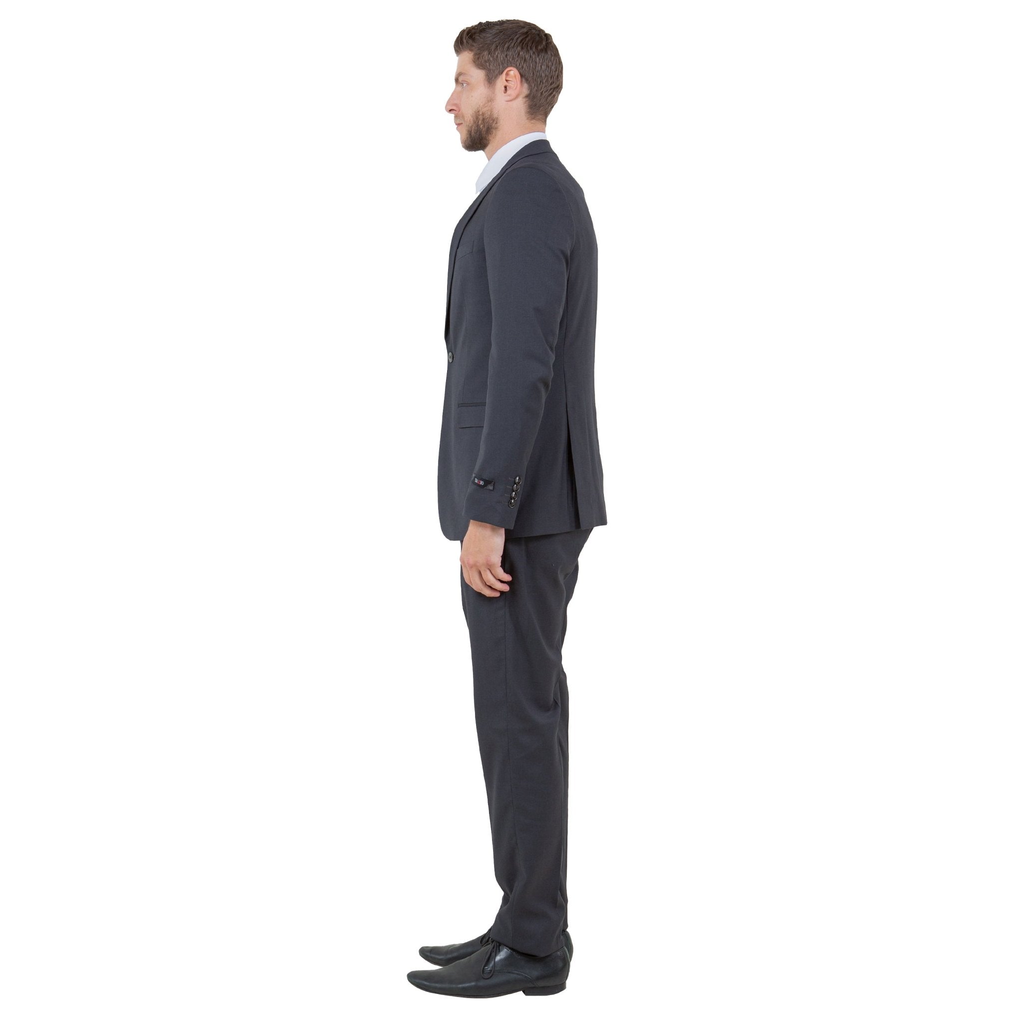 Dark Grey Men's Ultra Slim - Fit 3pc Suit w/ Expandable Waistband - Bundle Bus