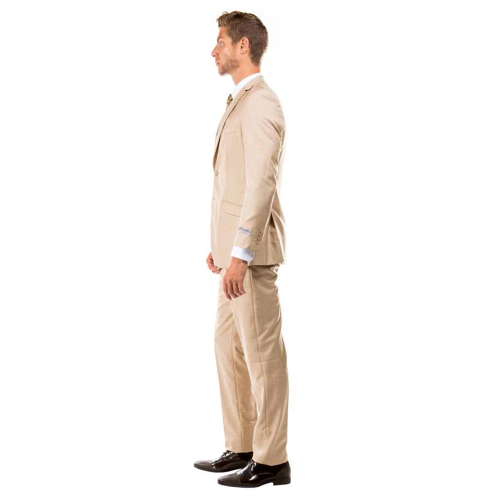 Dark Tan Men's Slim - Fit 3 - Piece Sharkskin Suit - Bundle Bus
