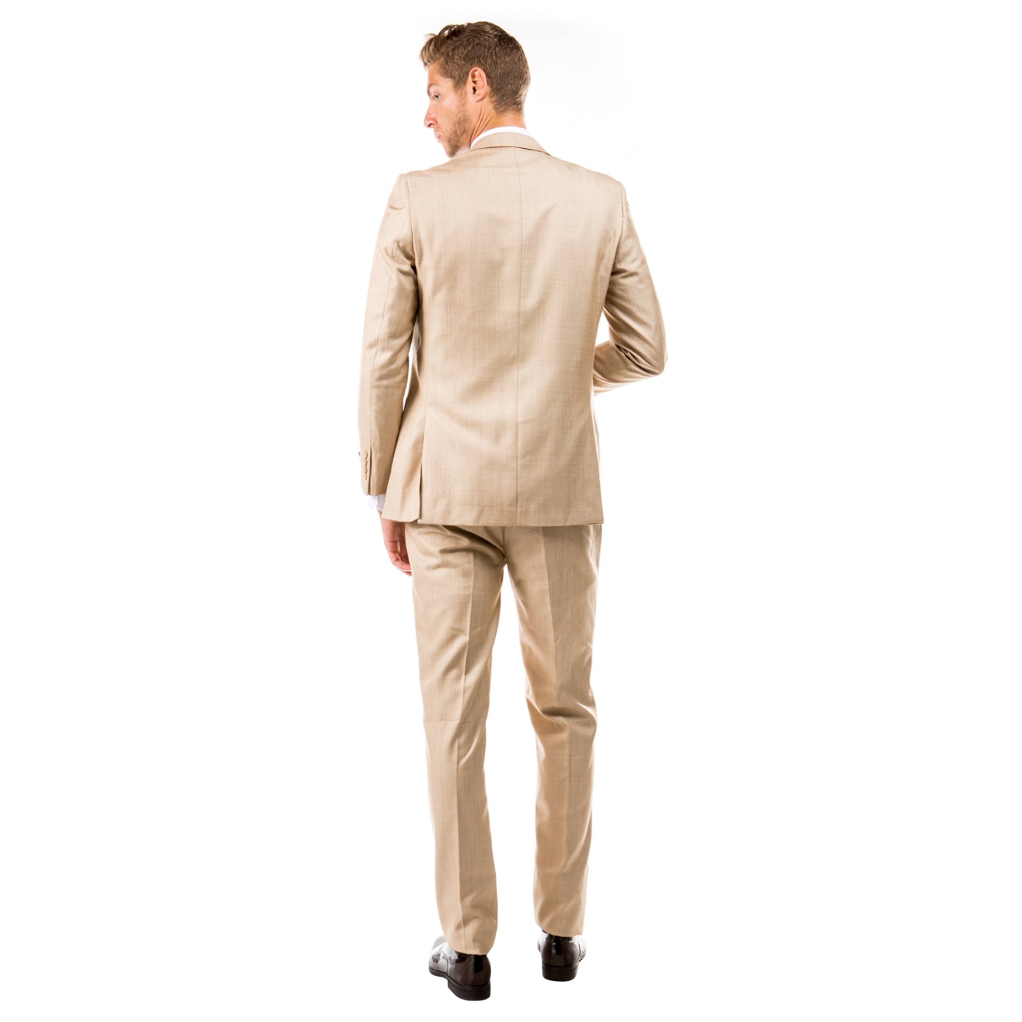 Dark Tan Men's Slim - Fit 3 - Piece Sharkskin Suit - Bundle Bus