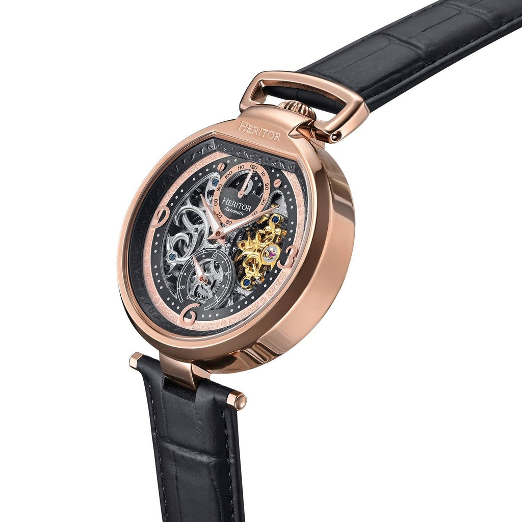 Heritor Automatic Lincoln Semi-Skeleton Leather-Band Watch