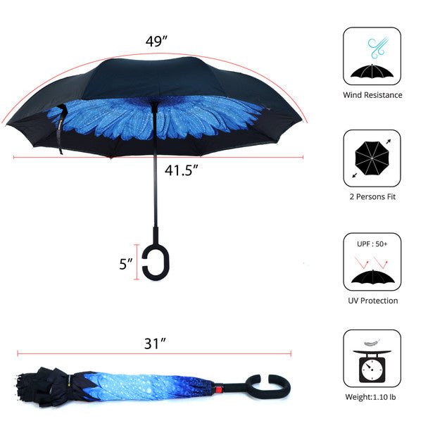 Deep Blue Flower Double Layer Inverted Umbrella - UM18066-1 - Bundle Bus