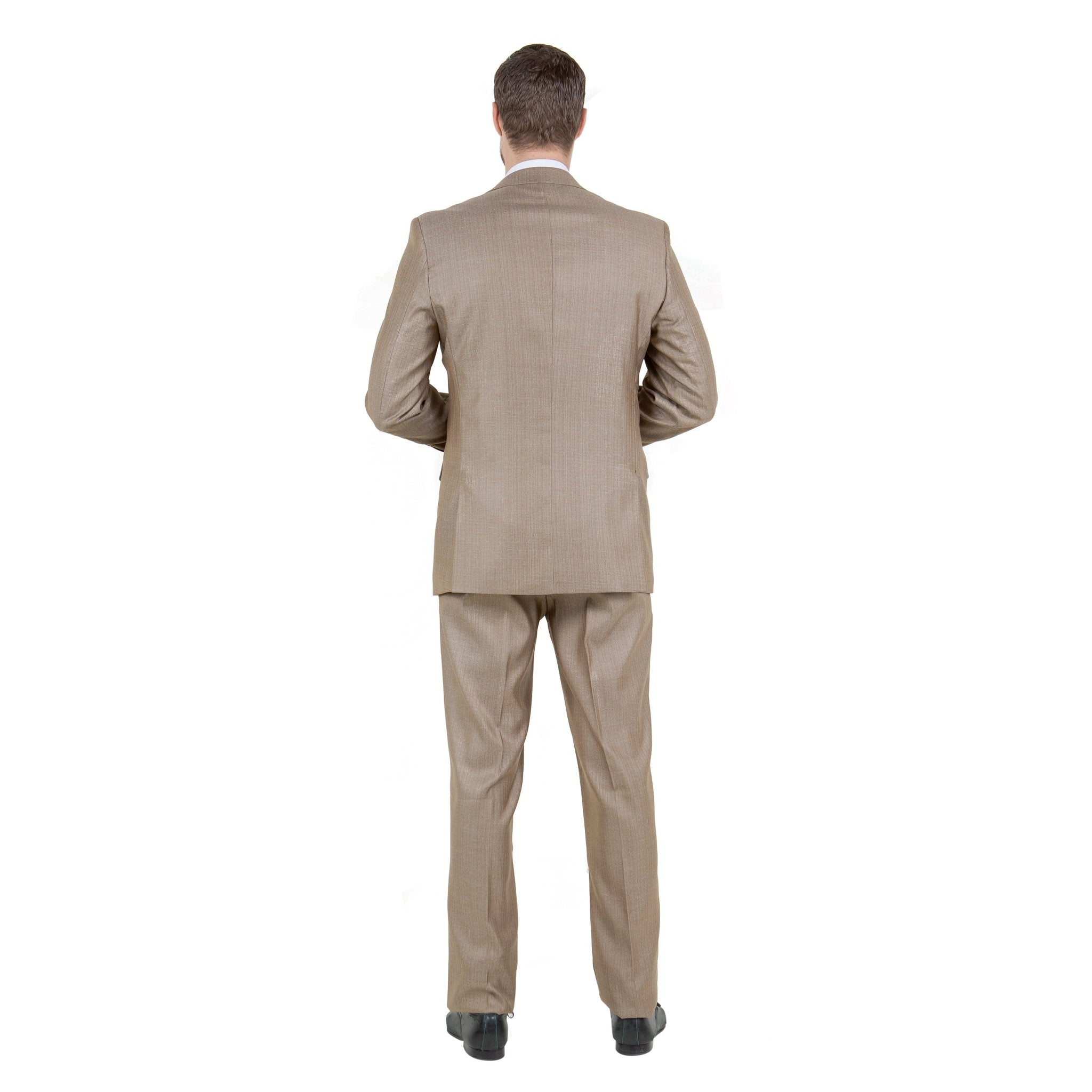 Dk Tan Solid Shiny Sharkskin 3 - PC Regular Modern Fit Suits - Bundle Bus