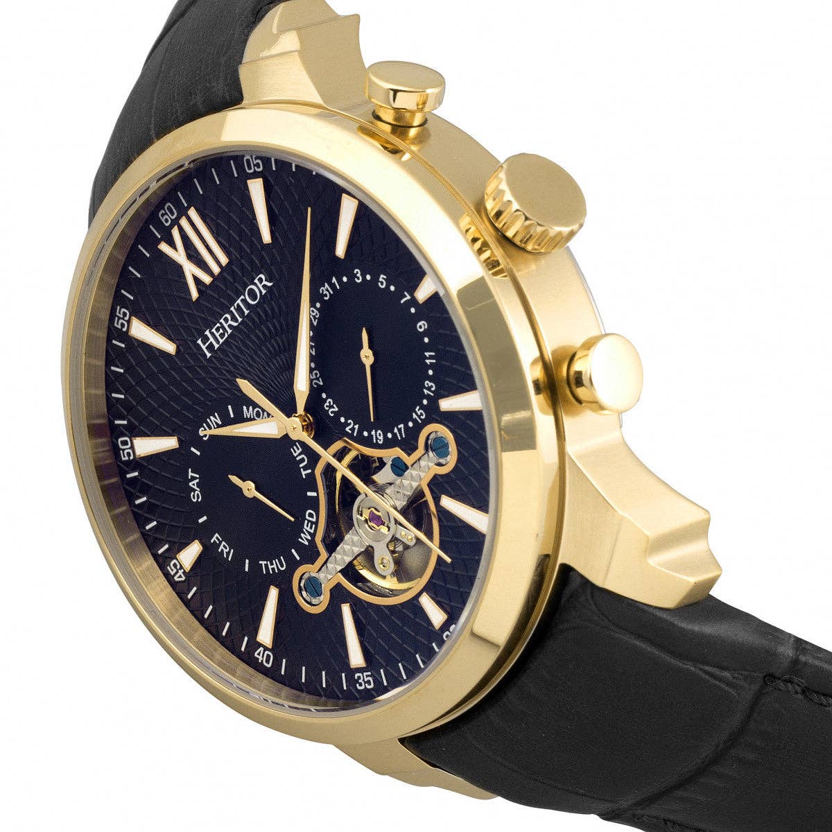 Heritor Automatic Arthur Semi-Skeleton Leather-Band Watch