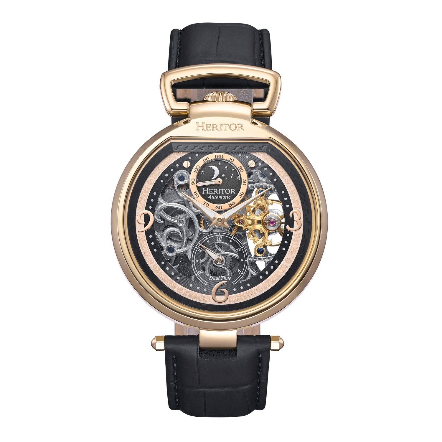 Heritor Automatic Lincoln Semi-Skeleton Leather-Band Watch