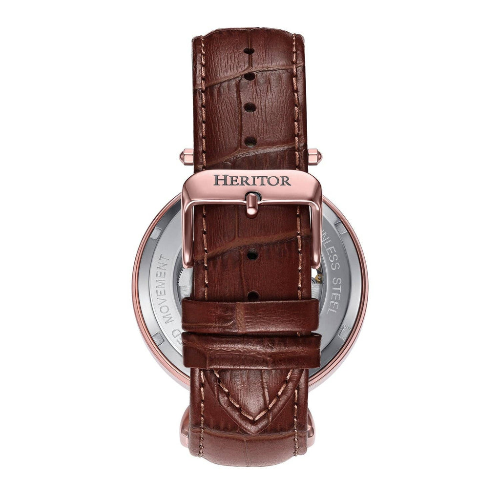 Heritor Automatic Lincoln Semi-Skeleton Leather-Band Watch
