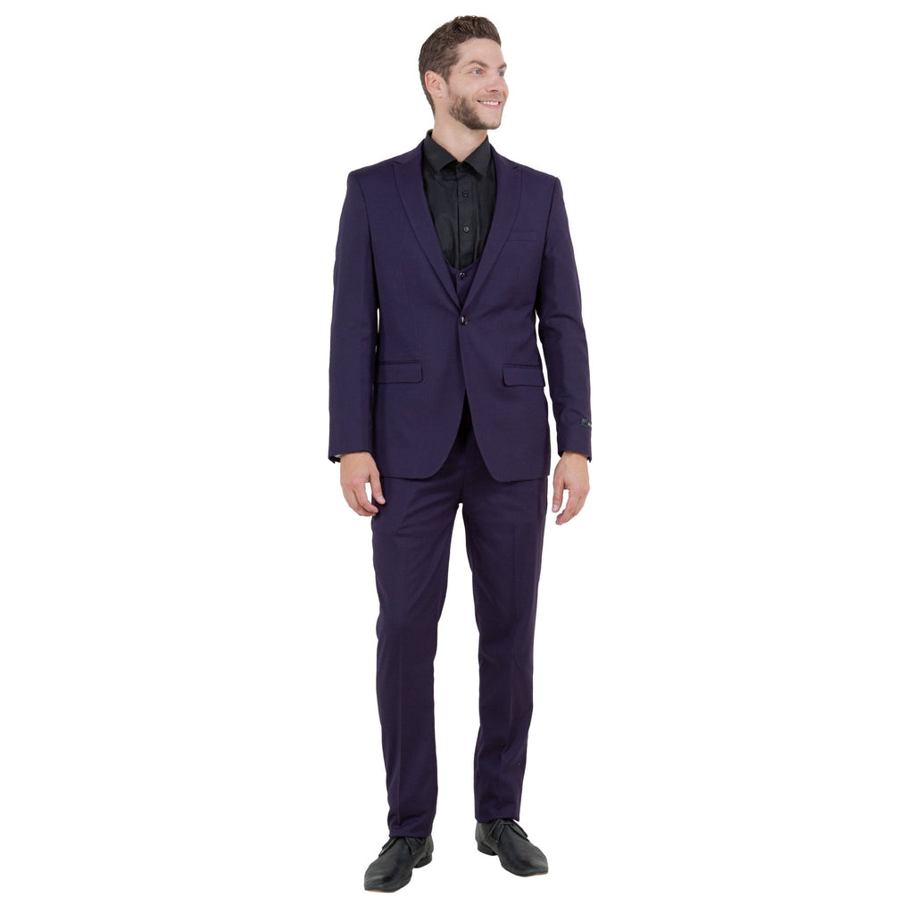 Eggplant Men's Ultra Slim - Fit 3pc Suit w/ Expandable Waistband - Bundle Bus