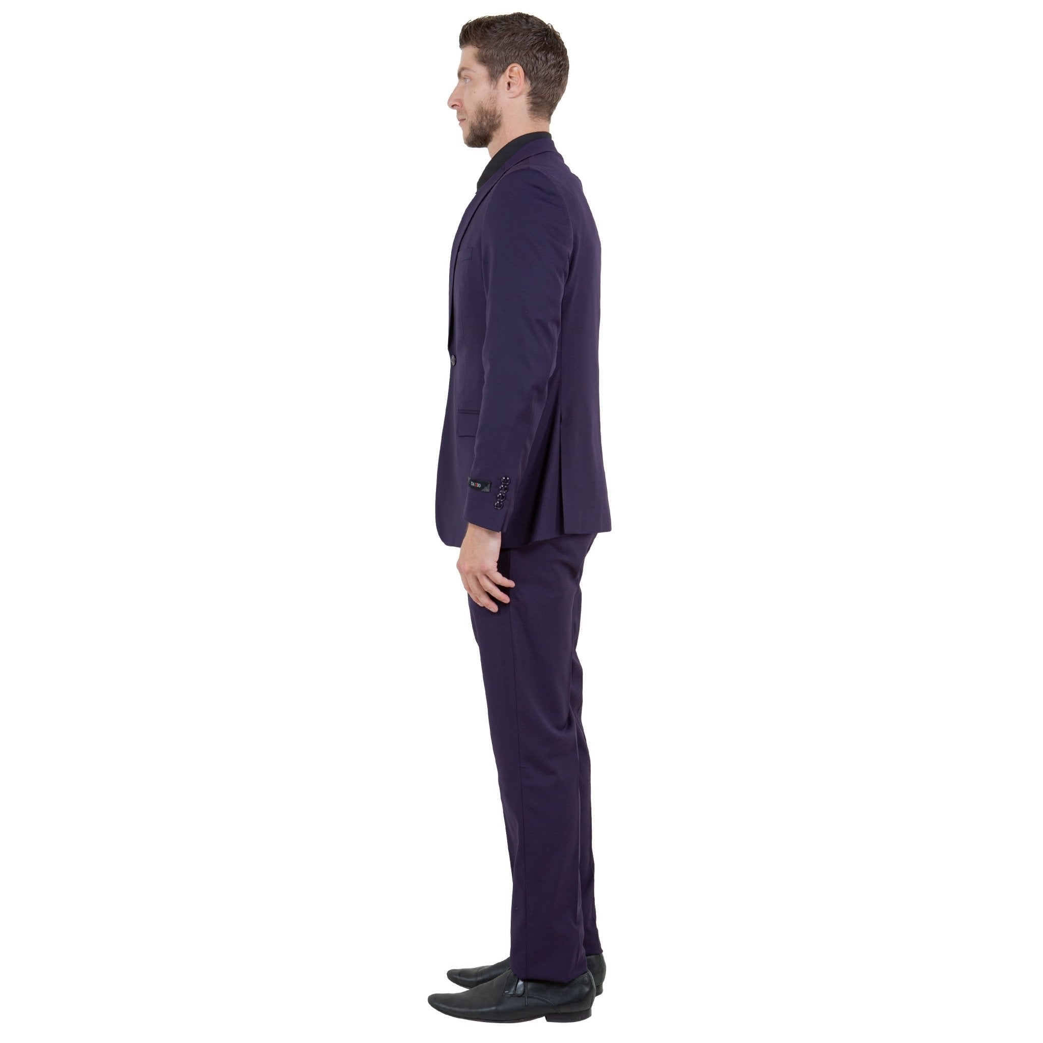 Eggplant Men's Ultra Slim - Fit 3pc Suit w/ Expandable Waistband - Bundle Bus
