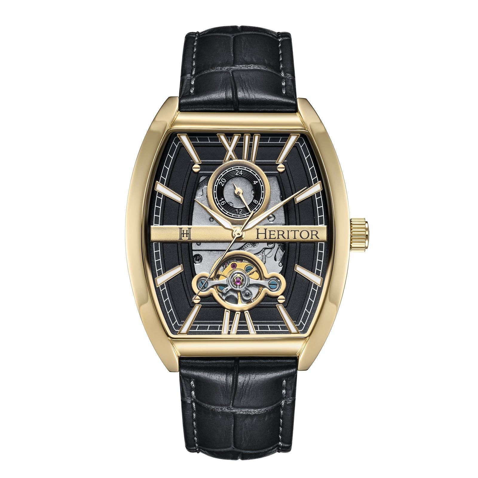Heritor Automatic Masterson Semi-Skeleton Leather-Band Watch