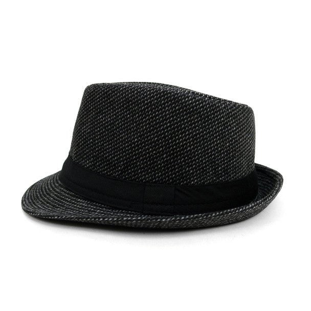 Fall/Winter Black Trilby Fedora Hat with Gray Dots & Black Band Trim - H1805260 - Bundle Bus