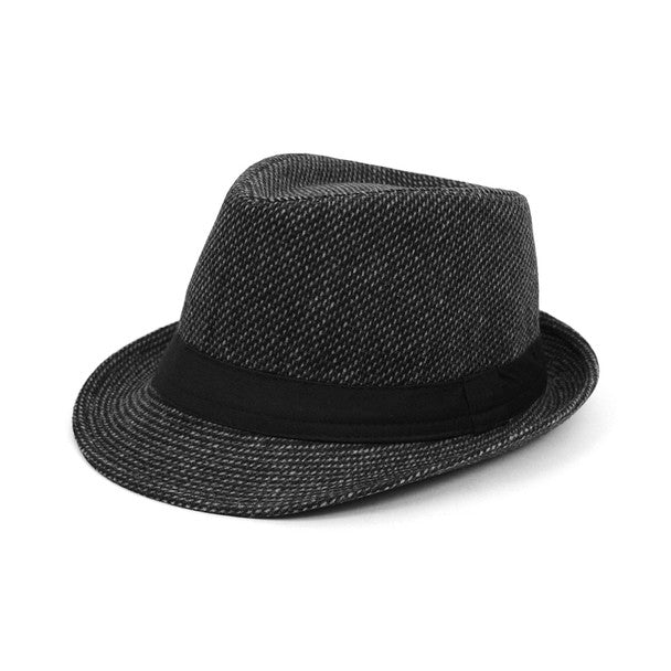 Fall/Winter Black Trilby Fedora Hat with Gray Dots & Black Band Trim - H1805260 - Bundle Bus