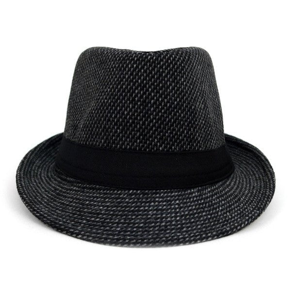 Fall/Winter Black Trilby Fedora Hat with Gray Dots & Black Band Trim - H1805260 - Bundle Bus