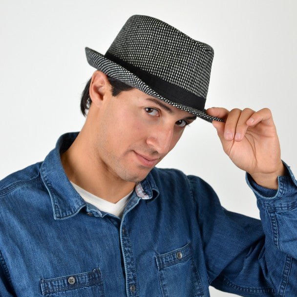 Fall/Winter Black Trilby Fedora Hat with White Dots & Black Band Trim - H1805259 - Bundle Bus