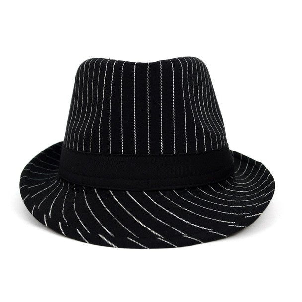 Fall/Winter Black Trilby Fedora Hat with White Pinstripes & Black Band Trim - H1805262 - Bundle Bus