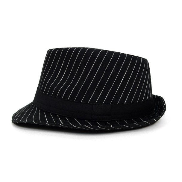 Fall/Winter Black Trilby Fedora Hat with White Pinstripes & Black Band Trim - H1805262 - Bundle Bus