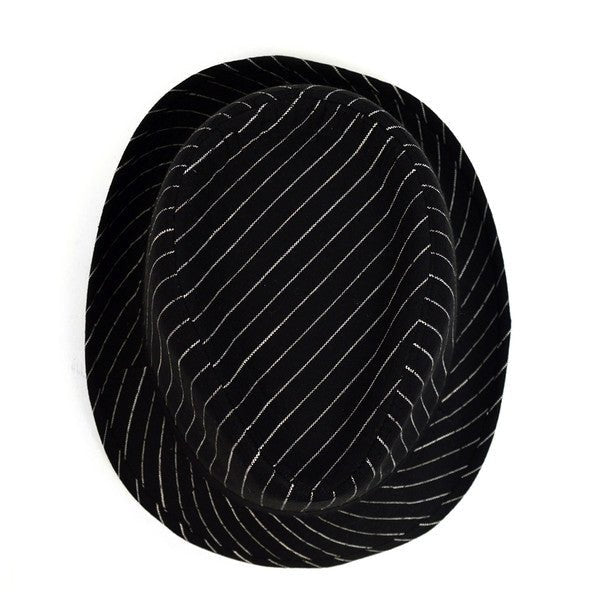 Fall/Winter Black Trilby Fedora Hat with White Pinstripes & Black Band Trim - H1805262 - Bundle Bus