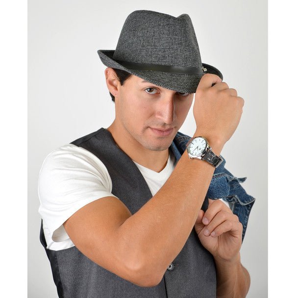 Fall/Winter Charcoal Trilby Fedora Hat with Black Leather Band - H1805024 - Bundle Bus